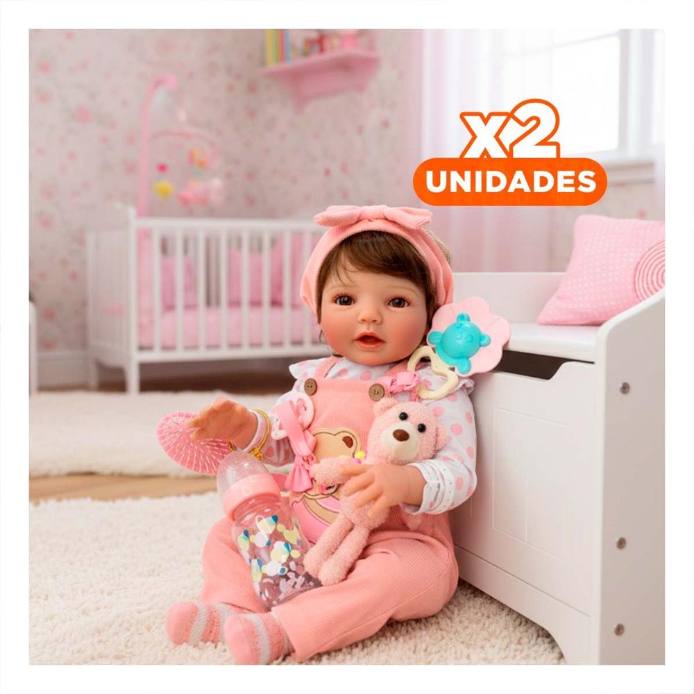 Pack2 Juguete de Coleccion 48cm con overol y polo puntos Rosado la Vivienda Y+Regalo Sticker