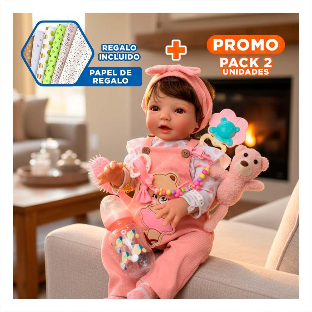 Pack2 Juguete de Coleccion 48cm con overol y polo puntos Rosado para el Juego Y+Papel Regalo