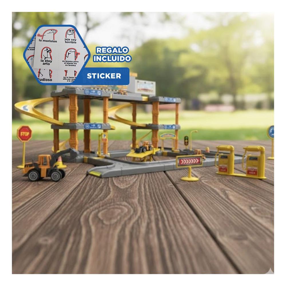Area De Estacionamiento Infantil con Juego de Construccion Y+Regalo Sticker