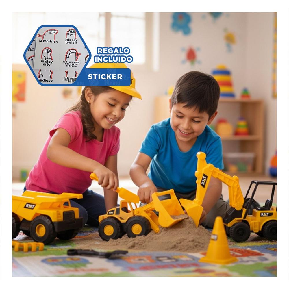 Kit de Juego con Casco y 3 Carros para Diversion en Casa en Amarillo Y+Regalo Sticker