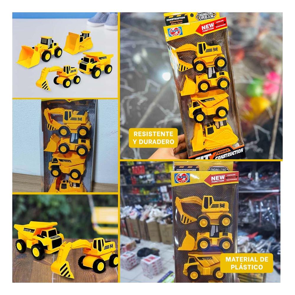Vehiculos de Obra de Juguete con 4 Unidades Amarillas para Actividades Creativas Y+Post It