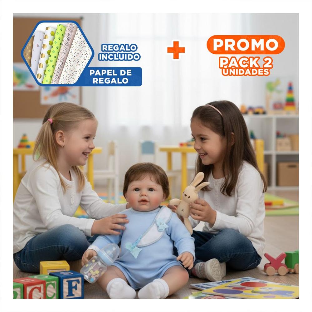 Pack2 Juguete de Coleccion 60cm con pijama y babero Celeste para un Juego Sano Y+Papel Regalo