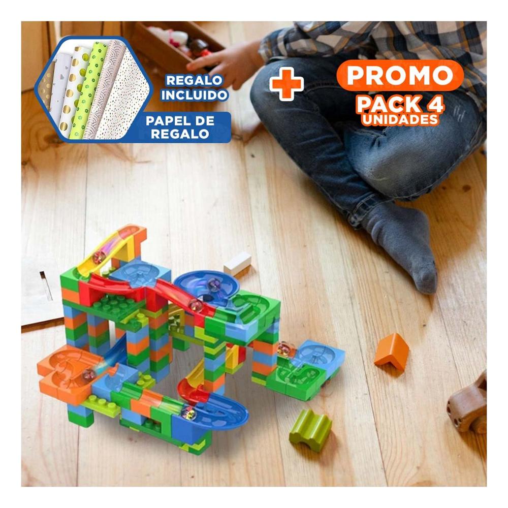 Pack4 Juego 180 Piezas Pista con Canicas para Recreacion Activa Y+Papel Regalo