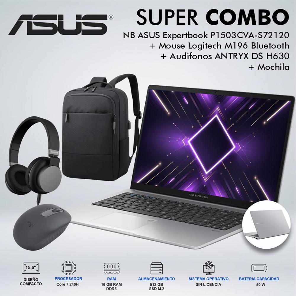 LAPTOP ASUS EXPERTBOOK P1 INTEL CORE 7 240H MEMORIA 16GB DDR5 DISCO 512GB SSD M2