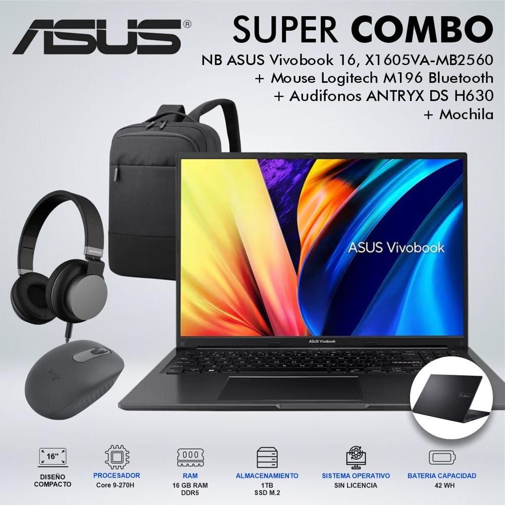 LAPTOP ASUS VIVOBOOK 16 INTEL CORE 9 270H MEMORIA 16GB DDR5 DISCO 1TB SSD M2