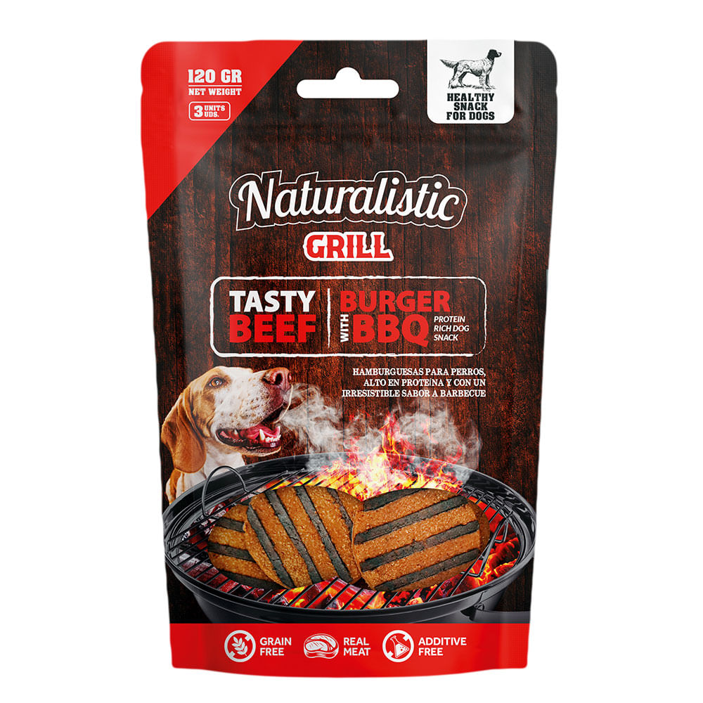 Snack Para Perros Naturalistic Hamburguesa en Salsa BBQ 120g