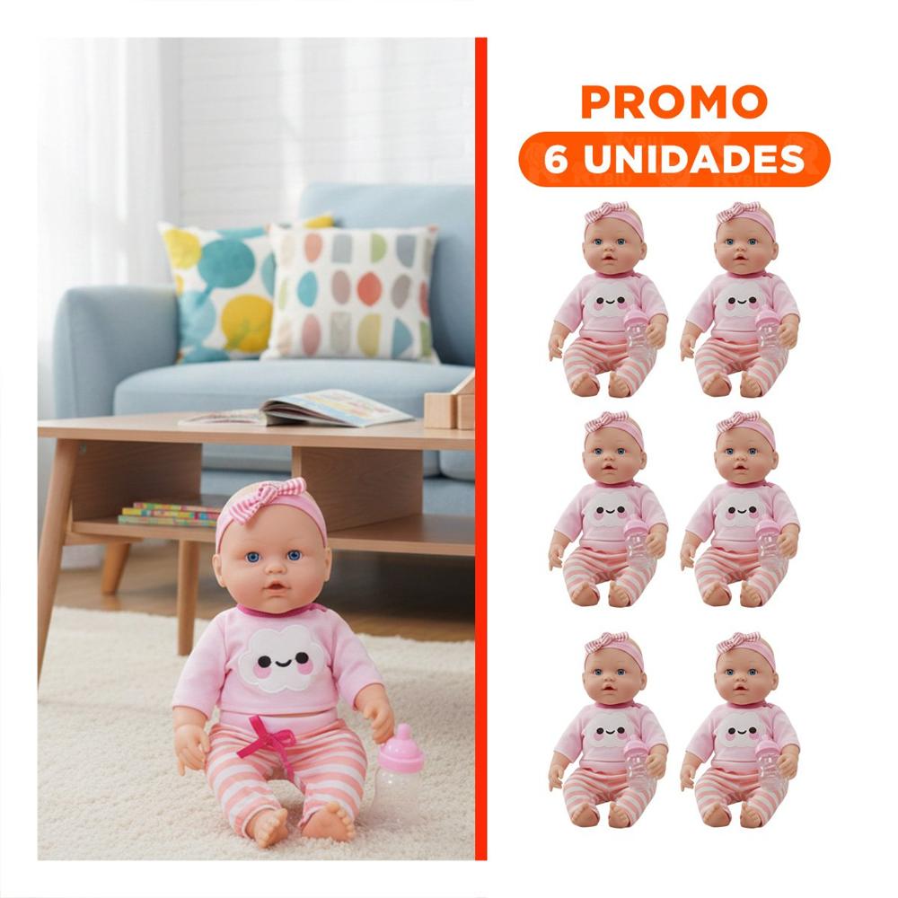 Pack6 Companera Dulce Rosada con Chompa Nube y Pantalon Rayas para Bebe Casa