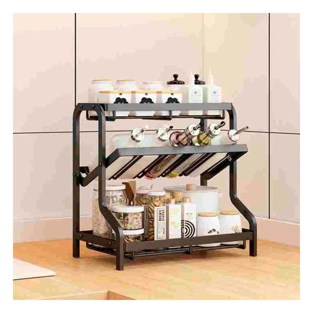 Organizador compacto para especias 3 niveles 36 5x20x35cm negro util y elegante Y+Papel Regalo