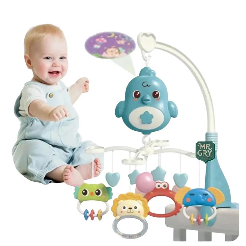 Móvil Proyector Musical Pollito Para Bebes color  Celeste