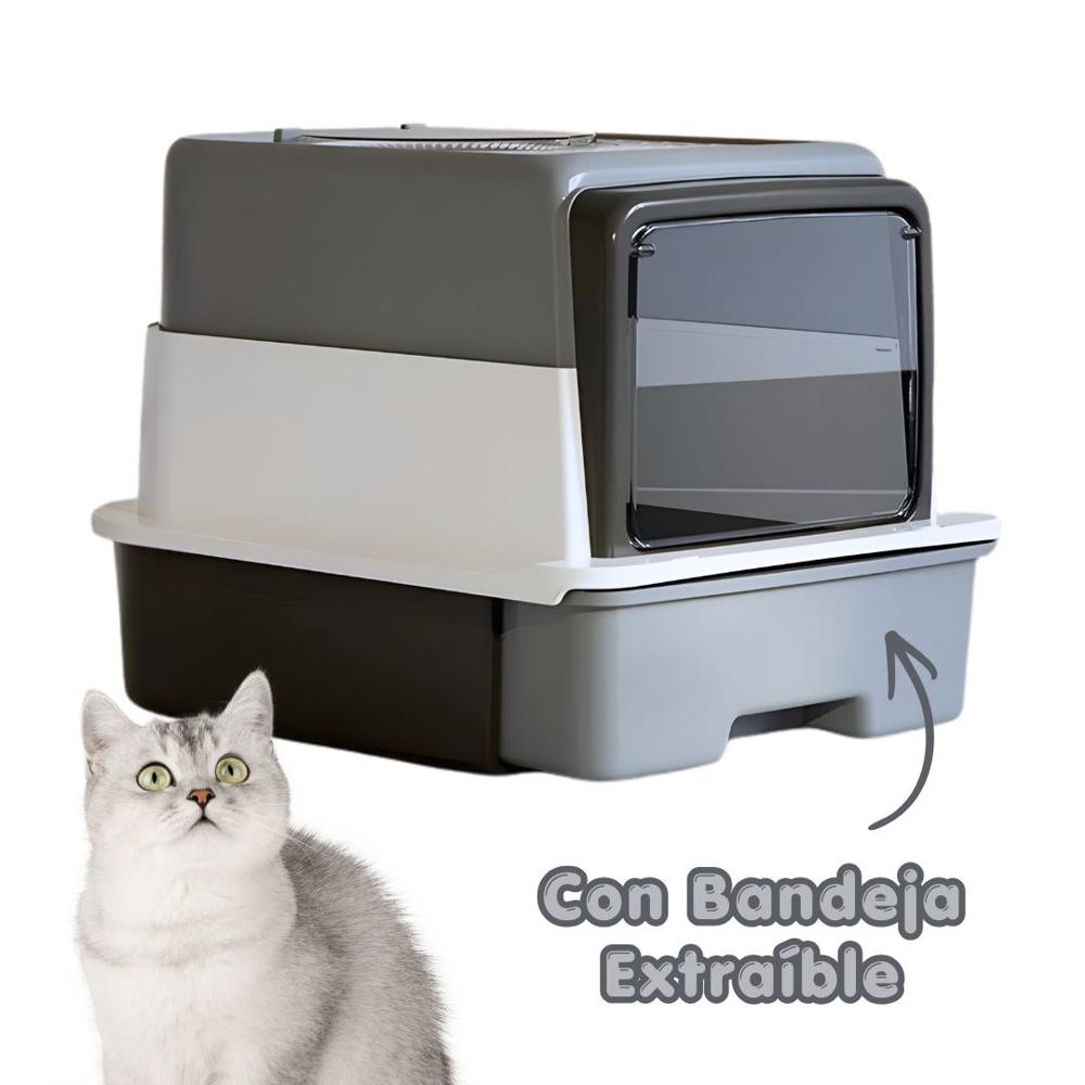 Arenero DOBLE Puerta con Bandeja EXTRAÍBLE para Mascotas GRIS