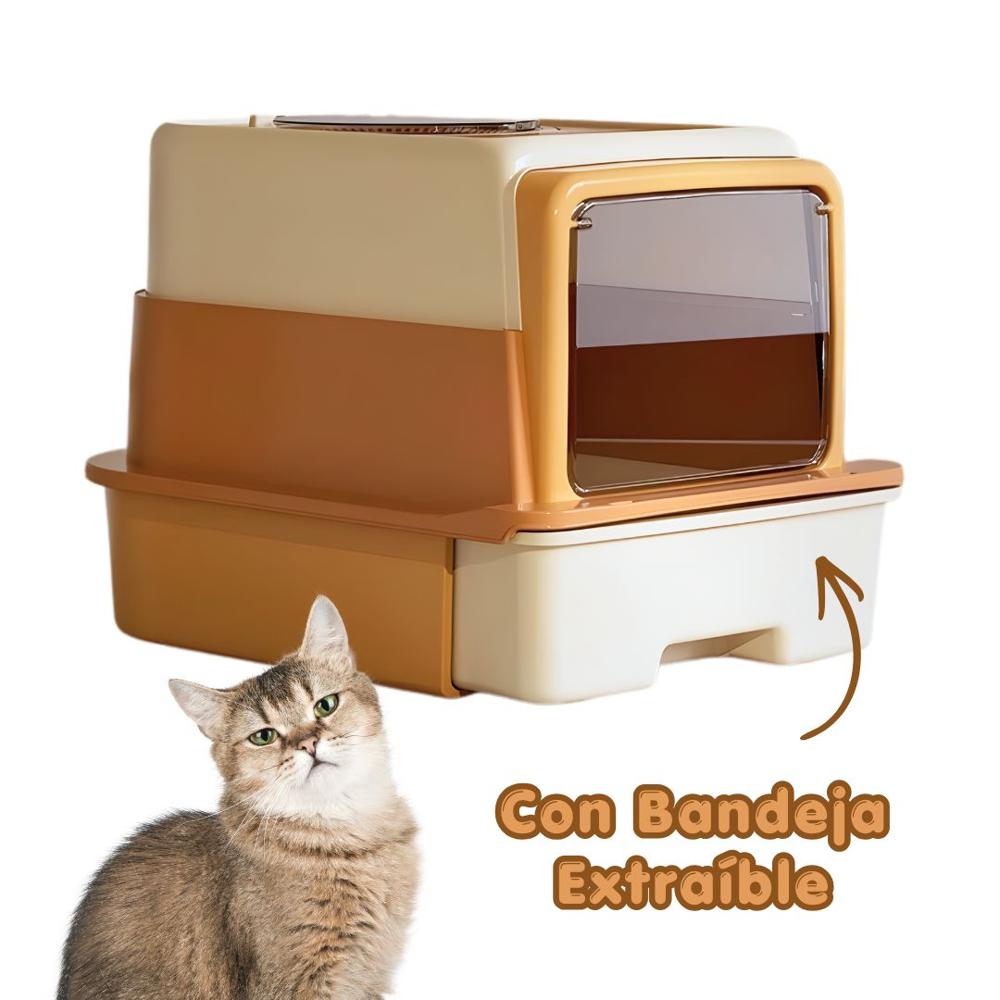 Arenero DOBLE Puerta con Bandeja EXTRAÍBLE para Mascotas NARANJA