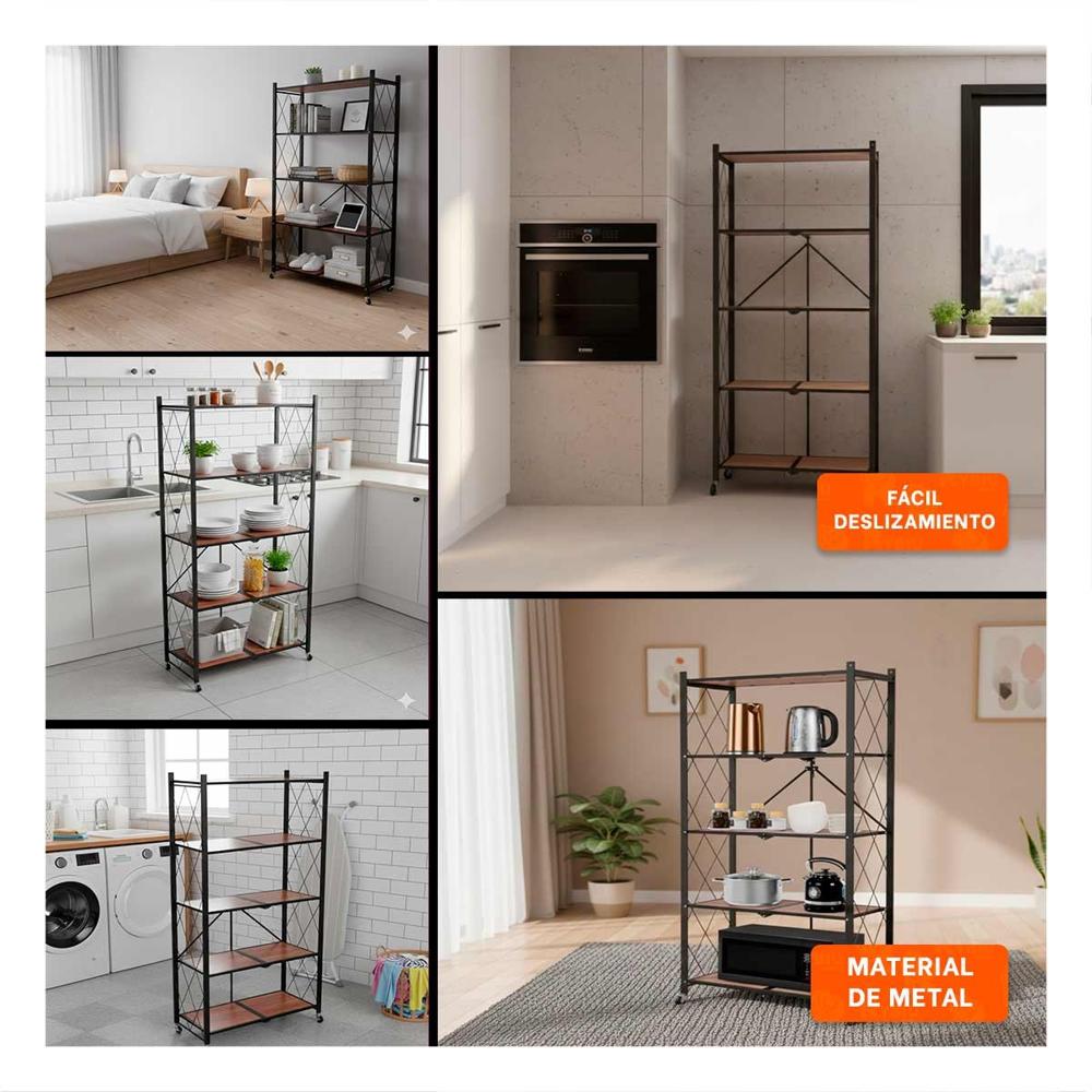 Rack Plegable 5 Niveles con Ruedas para Guardar Objetos en Espacios del Hogar