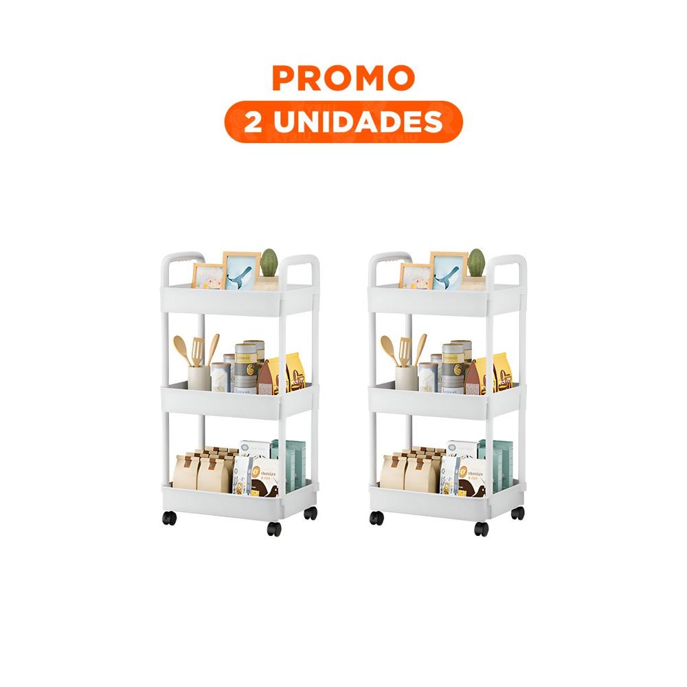 Pack2 Carro Multiuso 3 Niveles con Ruedas y Asas Plastico Blanco para Casa Pack2 Carro Multiuso 3 Niveles con Ruedas y Asas Plastico Blanco para Casa