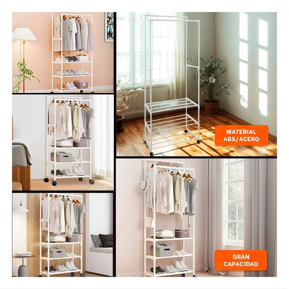 Organizador 3 Niveles con Perchera Doble Color Blanco para Calzado y Ropa