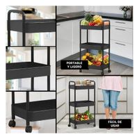 Soporte Movil 3 Niveles con Ruedas y Asas para Organizacion del Hogar Negro