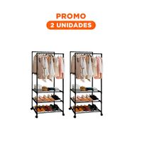 Pack2 Estante Modular 3 Niveles con Perchera Doble Funcional y Resistente Negro