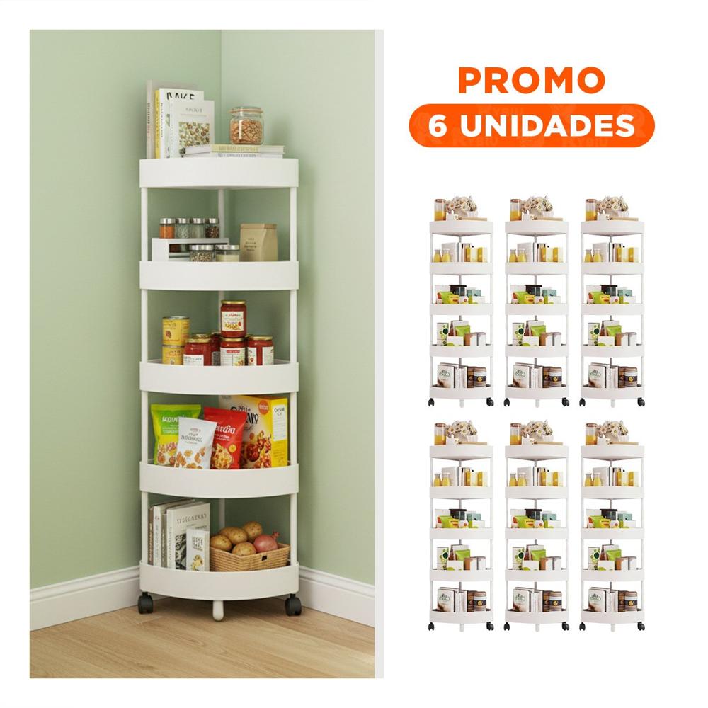 Pack6 Mueble Esquinero de 5 Niveles con Ruedas para Almacenamiento Hogar Blanco Pack6 Mueble Esquinero de 5 Niveles con Ruedas para Almacenamiento Hogar Blanco