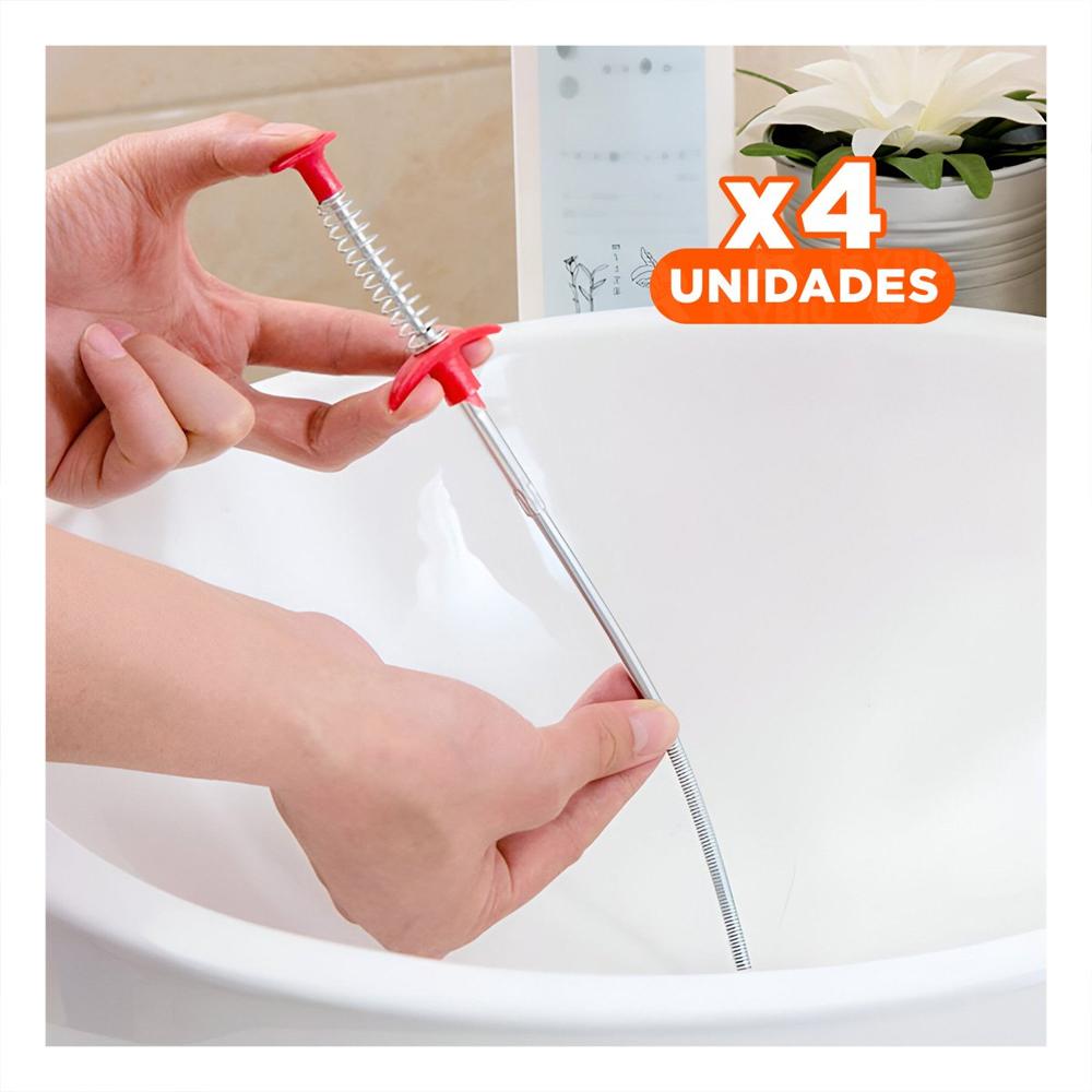 Pack4 Utensilio Desatorador con Gancho Flexible para Tuberias Negro Hogar