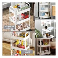 Organizador Rodante 3 Niveles con Ruedas y Asas en Plastico Blanco Hogar