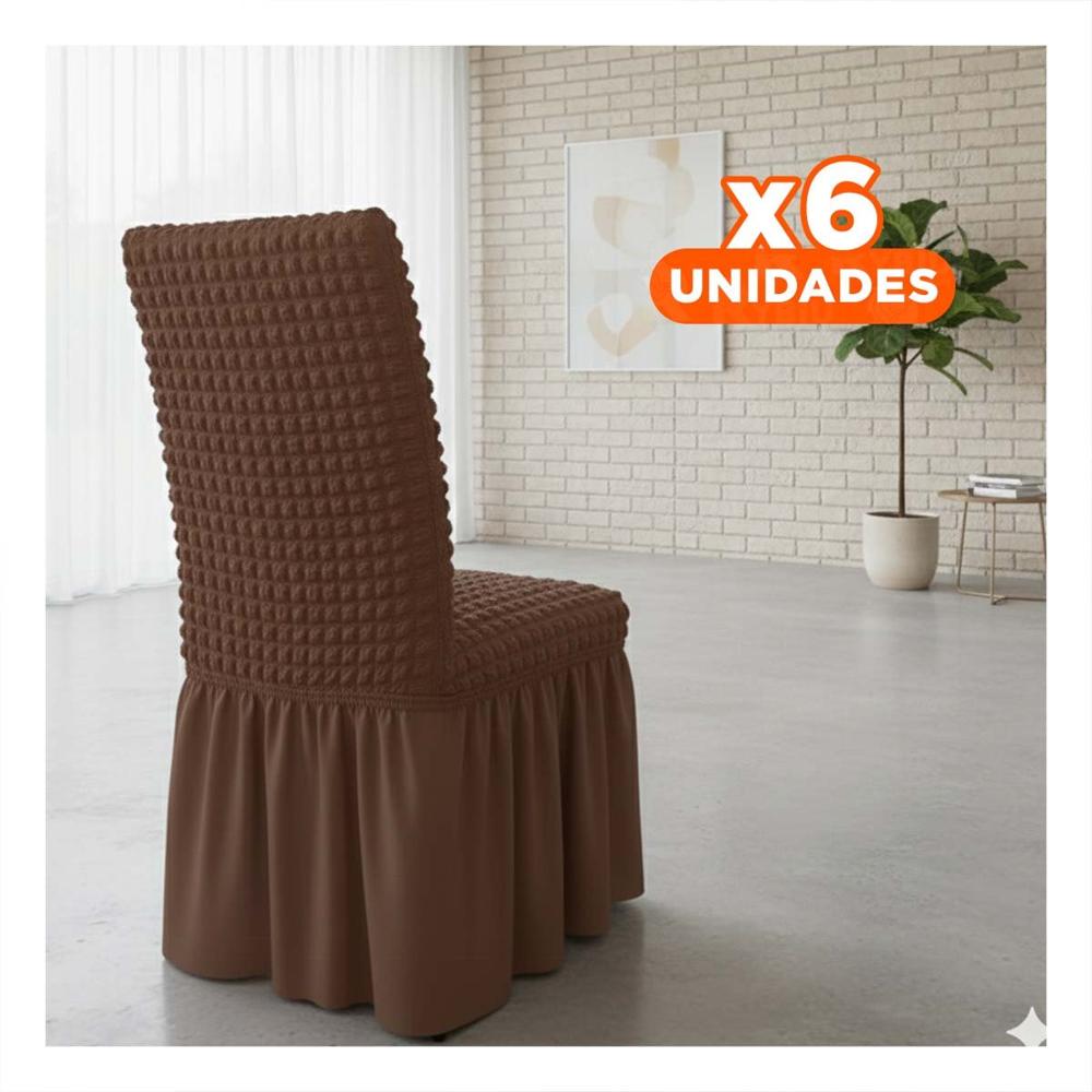 Pack6 Forro para Silla con Patron Cuadrado Elastica en Color Marron Y+Papel Regalo Pack6 Forro para Silla con Patron Cuadrado Elastica en Color Marron Y+Papel Regalo
