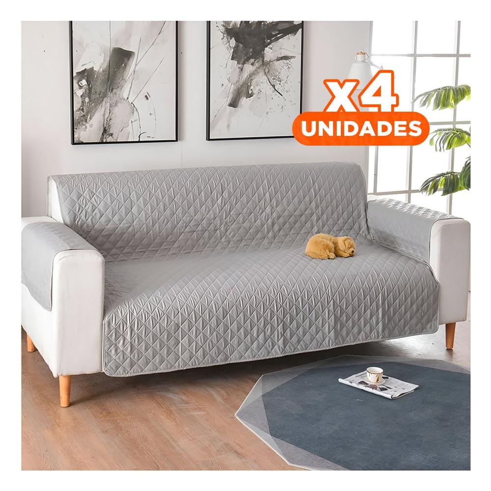 Pack4 Protector Textil Continuo para Sofa Plomo con Medida 130x195cm