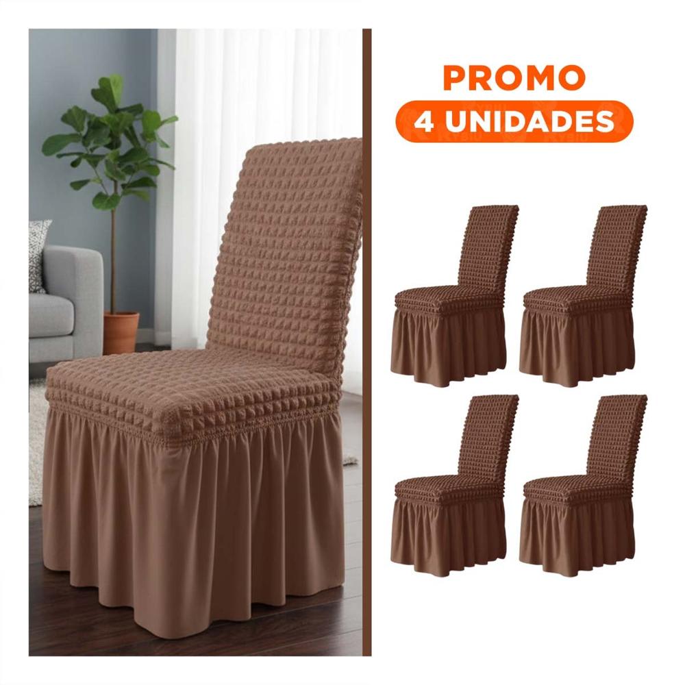 Pack4 Forro para Silla Color Marron Elastica con Patron Texturizado Cuadrado Y+Regalo Sticker Pack4 Forro para Silla Color Marron Elastica con Patron Texturizado Cuadrado Y+Regalo Sticker