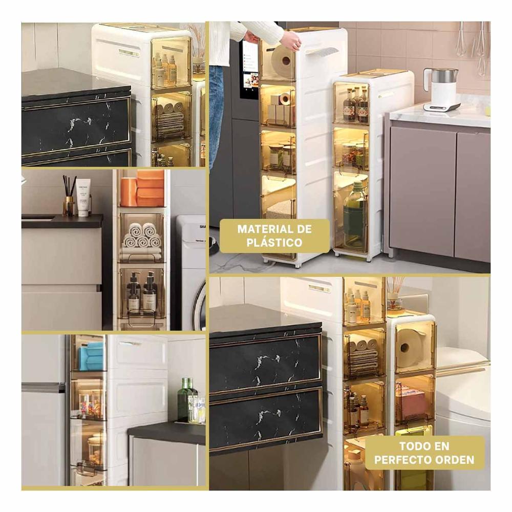 Gabinete Blanco de 4 Niveles con Puertas y Ruedas Integradas