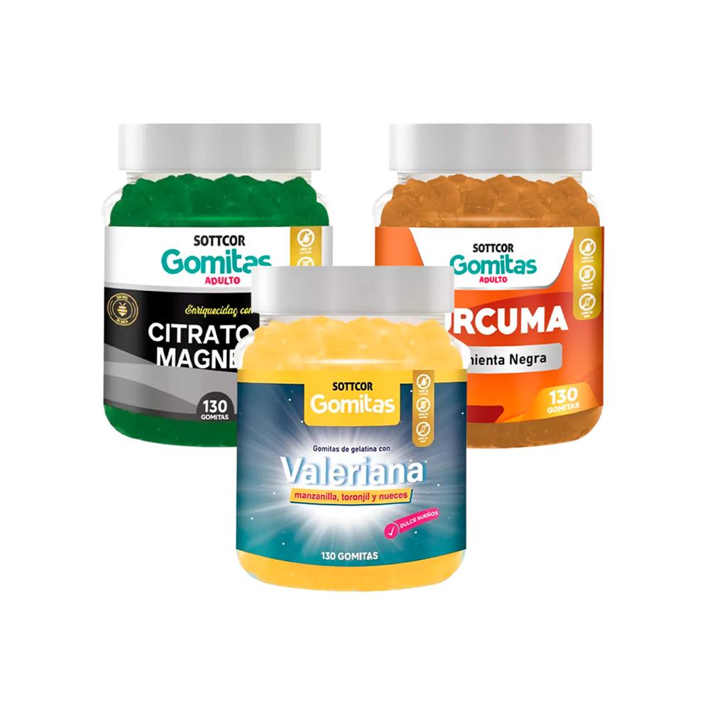 Pack Gomitas Citrato De Magnesio + Valeriana + Cúrcuma Sottcor Adultos Pack Gomitas Citrato De Magnesio + Valeriana + Cúrcuma Sottcor Adultos