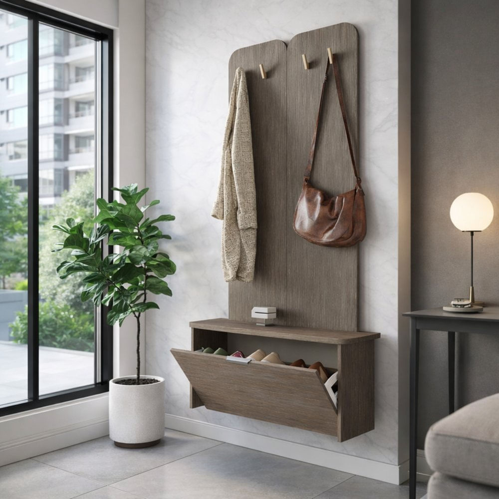 Recibidor Zapatero Perchero Zelma Color Marrón Tu Mesita