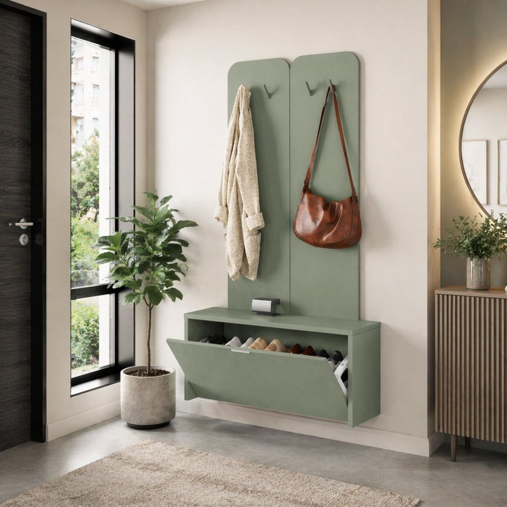 Recibidor Zapatero Perchero Zelma Color Agave Tu Mesita Canto Grueso