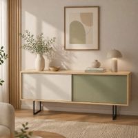 Aparador Aura TU MESITA en Rovere,Blanco y Agave con Patas Metálicas Canto Delgado