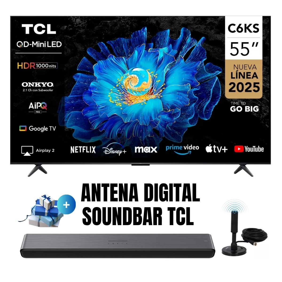 Televisor TCL 55'' QD-MINILED UHD 4K Google TV 55C6KS 2025 - ANT - SOUNDBAR TCL