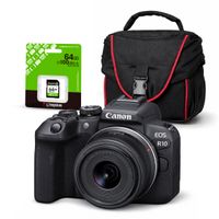 Cámara Canon EOS R10 y Lente RF-S 18-45mm y Kit Básico de Accesorios