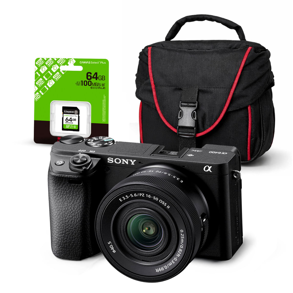 Cámara Sony Alpha a6400 Mirrorless y Lente 16-50mm II y Kit Básico