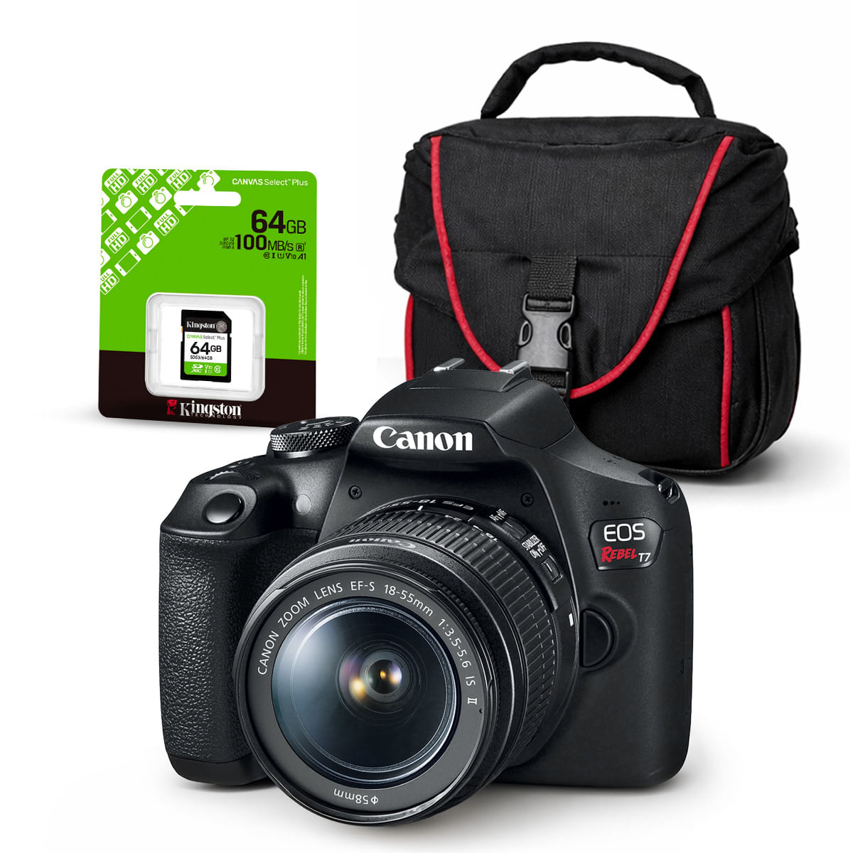 Cámara Canon EOS T7 EF-S 18-55mm f3.5-5.6 IS II y Kit Básico N