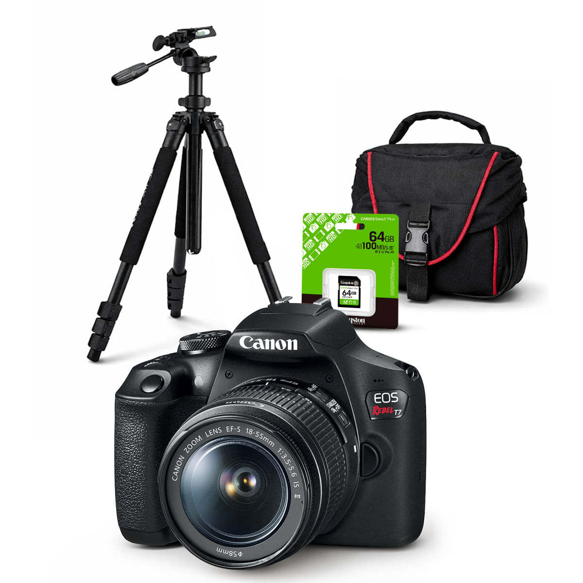 Cámara Canon EOS T7 y Lente 18-55mm y Kit de accesorios Deluxe  N