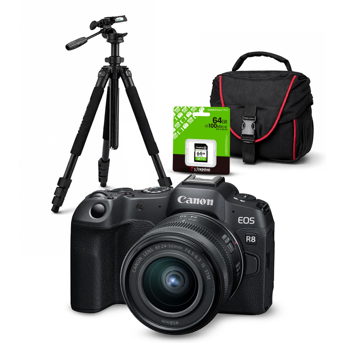 Cámara Canon EOS R8 y Lente RF 24-50mm f4.5-6.3 IS STM y Kit Deluxe