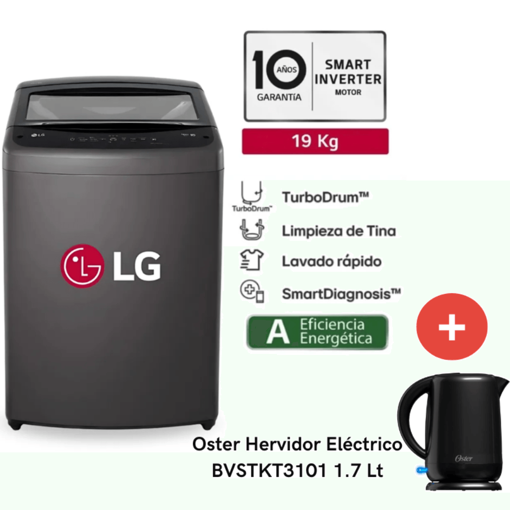 Lavadora LG 19Kg Carga Superior WT19BVTB Middle Black cn Hervidora Oster