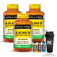 COMBO VITAMINAS MASON NATURAL - 3 VITAMINA A 10,000 UI FROM FISH LIVER OIL (100 SOFTG) + SHAKER