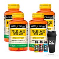 COMBO VITAMINAS MASON NATURAL - 4 ÁCIDO FÓLICO 800 MCG (100 TAB) + SHAKER
