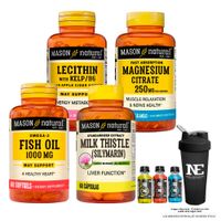 COMBO VITAMINAS MASON- LECITINA KELP B6 + CITRATO DE MAGNESIO+ SILIMARINA + OMEGA 3 FISH OIL +SHAKER