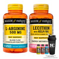 COMBO VITAMINAS MASON NATURAL -  L-ARGININA 500 MG (60 CAP) + LECITINA KELP B6 (100 SOFTG) + SHAKER