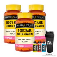 COMBO VITAMINAS MASON NATURAL - 3 MULTIVITAMÍNICO PARA CABELLO, PIEL Y UÑAS (60 CAP) + SHAKER