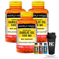 COMBO VITAMINAS MASON NATURAL - 3 ACEITE DE AJO 500 MG (100 SOFTG) + SHAKER