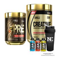 COMBO LEVEL PRO - CREATINE 500 GR. + PRE BOOST 352 GR. GREEN APPLE + SHAKER