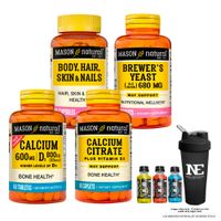 COMBO MASON- MULTIVITA. PARA CABELLO+ LEVADURA DE CERVEZA + CALCIO 600MG + CITRATO DE CALCIO +SHAKER