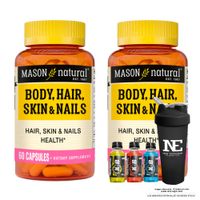 COMBO VITAMINAS MASON NATURAL - 2 MULTIVITAMÍNICO PARA CABELLO, PIEL Y UÑAS (60 CAP) + SHAKER
