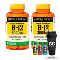 COMBO VITAMINAS MASON NATURAL - 2 VITAMINA B-12 3000 MCG (60 TAB SUBL) + SHAKER