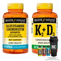 COMBO VITAMINAS MASON NATURAL- GLUCOSAMINA CONDROITINA CON ÁCIDO HIALURÓNICO+ VITAMINA K2+D3 +SHAKER