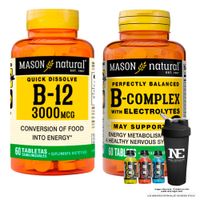 COMBO VITAMINAS MASON NATURAL - VITAMINA B-12 3000 MCG (60 TAB)+ COMPLEJO B CON ELECTROLITOS +SHAKER